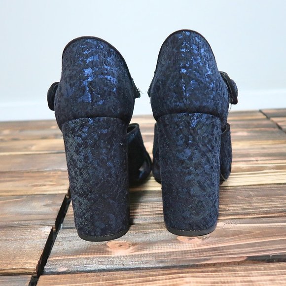 Zara Block Tapestry Heels Sandals 8 - Picture 5 of 11